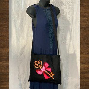 Vintage Key Cotton Canvas Crossbody Messenger Tote Bag with Long Strap